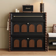 Extendable Shoe Cabinet Black & Walnut Modern Storage Organizer